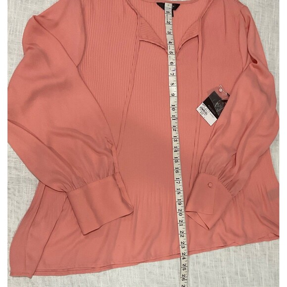 Simply Vera Vera Wang Women Pink Long Sleeve Blouse XL Pleated Chiffon Flowy - Picture 5 of 11